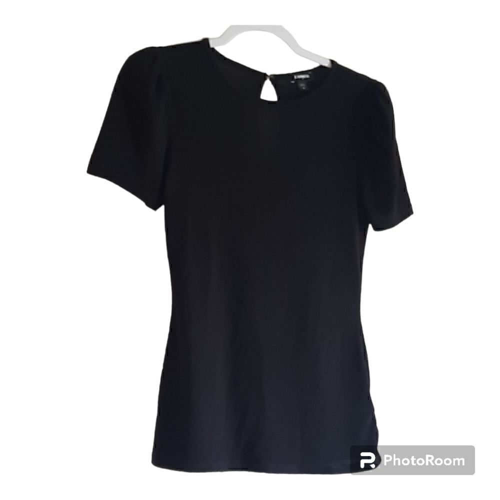 EXPRESS BLACK SHORT PUFF SLEEVE TEE BLOUSE